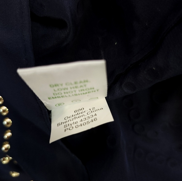 Lilly Pulitzer Womens Silk Navy Blue Gold Studded Dress Size L - Picture 7 of 10